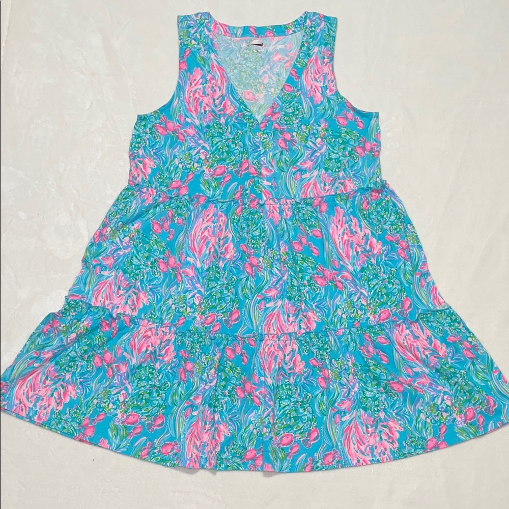 Lilly Pulitzer Blue Sleeveless Fishes Sea Cotton Dress